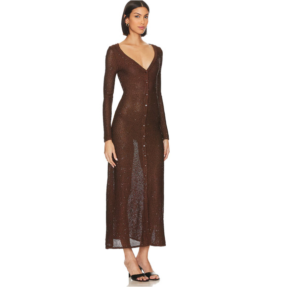 MISA Los Angeles Rafael Cardigan Dress in Chocolate Shimmer NWT Size Medium - Picture 2 of 4
